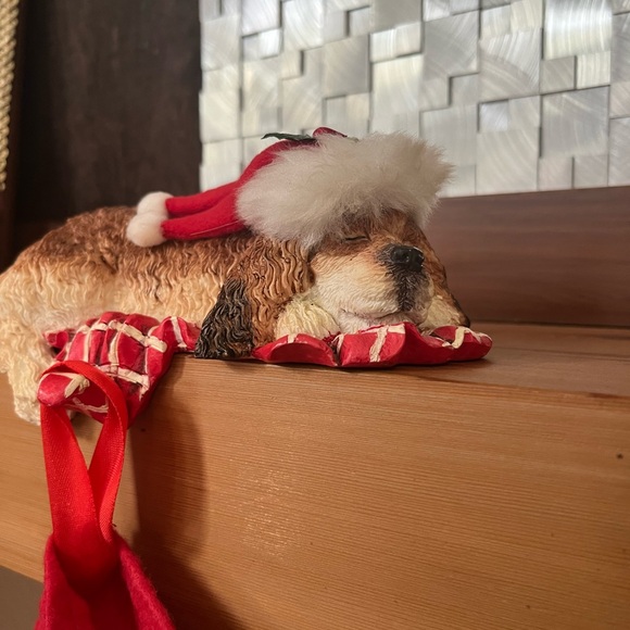 Sleeping Dog With Santa Hat Stocking Hanger Holder - Picture 2 of 4